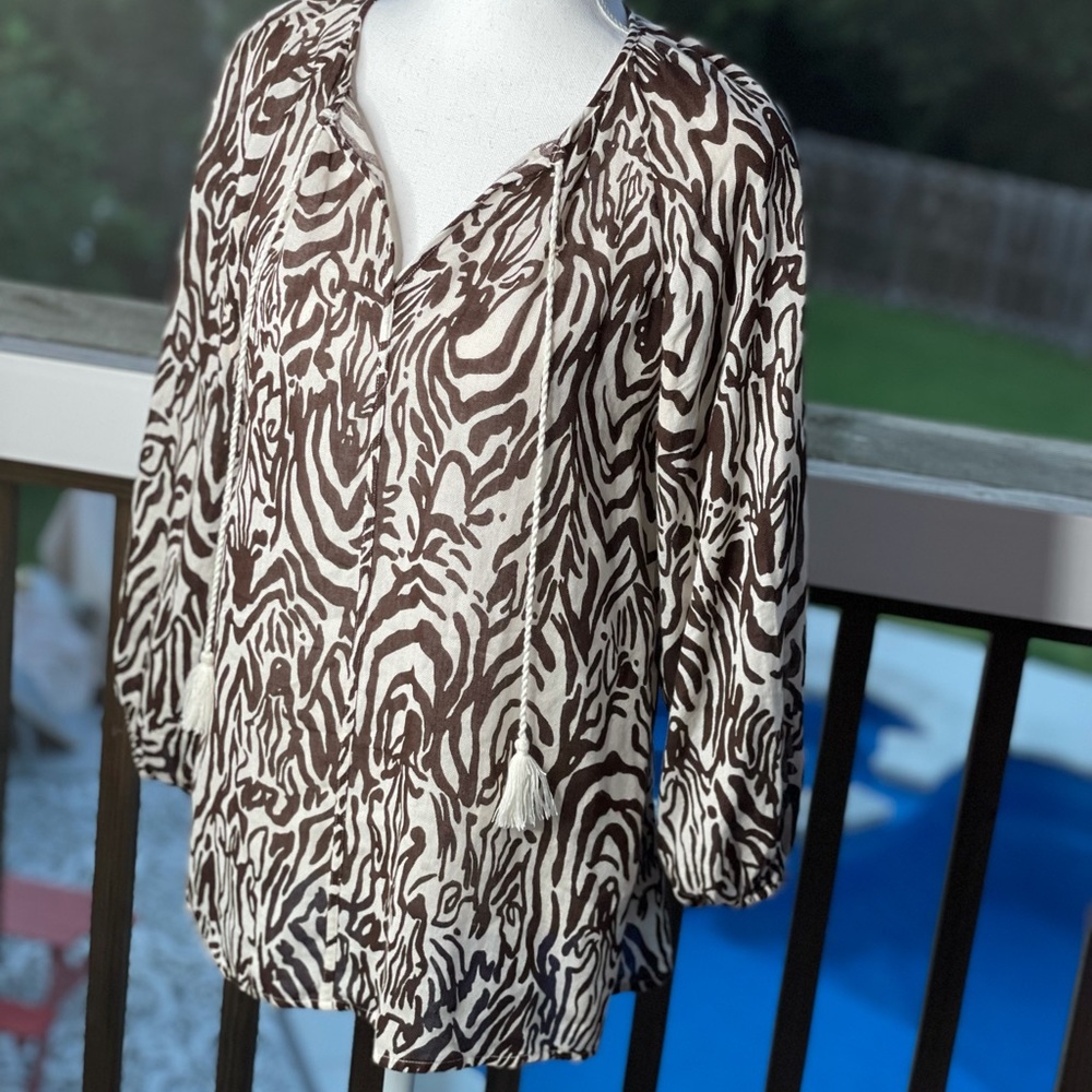 Lilly Pulitzer Etta Tassel Top in Animal Print SM